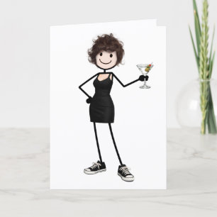 Verjaardag Stick Figure Meisje met Martini Kaart