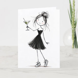 Verjaardag Stick Figure Meisje met Martini Kaart