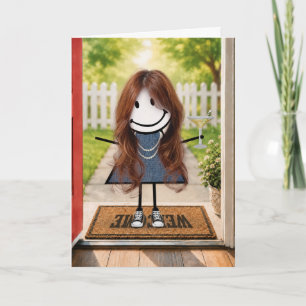 Verjaardag Stick Figure Meisje met Martini Kaart