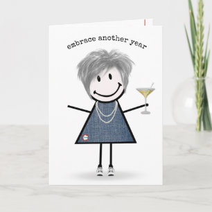 Verjaardag Stick Figure Meisje met Martini Kaart