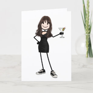 Verjaardag Stick Figure Meisje met Martini Kaart