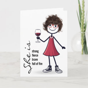 Verjaardag Stick Figure Meisje met Wijn Glas Kaart