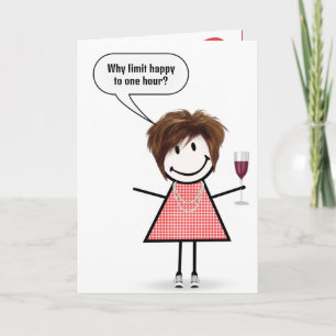 Verjaardag Stick Figure Meisje Met Wijn Glas Kaart