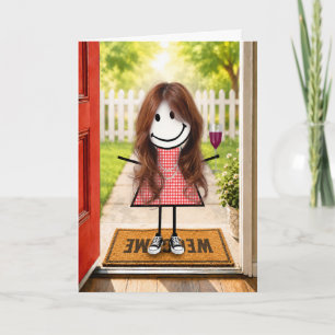Verjaardag Stick Figure Meisje Met Wijn Glas Kaart