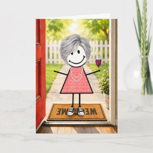 Verjaardag Stick Figure Meisje Met Wijn Glas Kaart