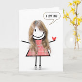 Verjaardag Stick Figuur Meisje met Speech Bubble Kaart (Gele Bloem)