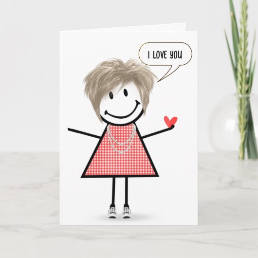 Verjaardag Stick Figuur Meisje met Speech Bubble Kaart (Voorkant)