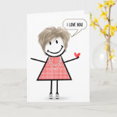 Verjaardag Stick Figuur Meisje met Speech Bubble Kaart (Gele Bloem)