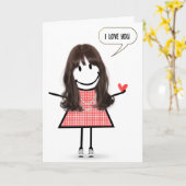 Verjaardag Stick Figuur Meisje met Speech Bubble Kaart (Gele Bloem)