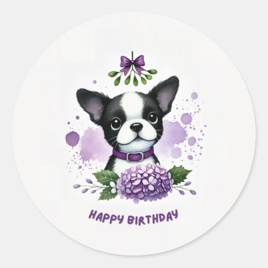 Verjaardag sticker Boston Terrier (Voorkant)