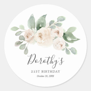 Verjaardag Sticker Custom 21st White Rose Floral