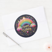 Verjaardag sticker-glitter regenboog ronde sticker (Envelop)