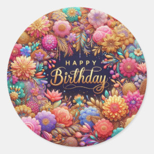 Verjaardag sticker : Kleurrijke bloemen