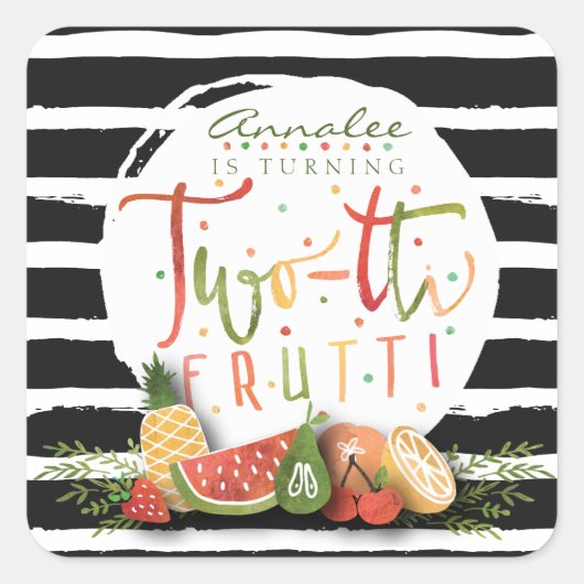 VERJAARDAG STICKER | Twee-titi Frutti Fruit Party (Voorkant)