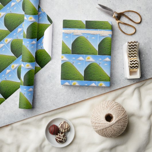 Verjaardag Stickman Over de Heuvel Cadeaupapier (Crafts)