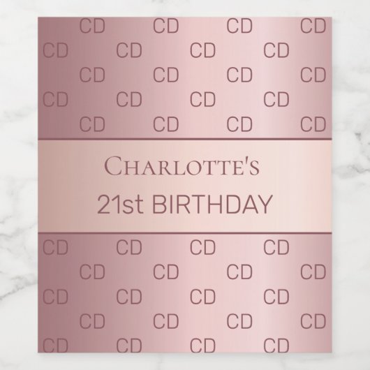 Verjaardag stoffig roos roze monogram initialen wijn etiket (Enkel label)