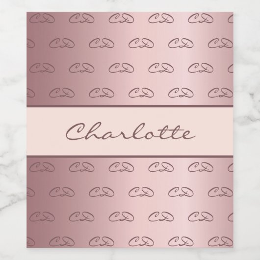 Verjaardag stoffig roos roze monogram patroonnaam wijn etiket (Enkel label)