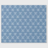 Verjaardag stoffige blauwe witte naam cadeaupapier (Vlak)