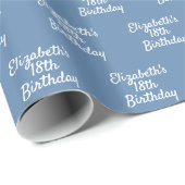 Verjaardag stoffige blauwe witte naam cadeaupapier (Rol Hoek)