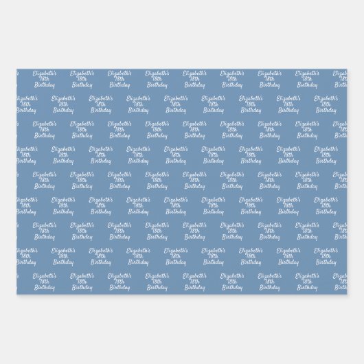 Verjaardag stoffige blauwe witte naam inpakpapier vel (Voorkant 2)