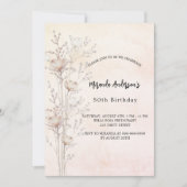 Verjaardag stoffige crème wilde bloemen roze kaart (Voorkant)