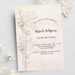 Verjaardag stoffige crème wilde bloemen roze uitnodiging briefkaart<br><div class="desc">Een rozen gouden,  blush roze verloop achtergrond. Crèmekleurige bloemen. Personaliseer en voeg een naam en feestdetails toe.</div>
