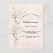 Verjaardag stoffige crème wilde bloemen roze uitnodiging briefkaart (Voorkant)