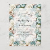 Verjaardag stoffige groene witte bloemen uitnodiging briefkaart (Voorkant)