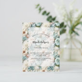 Verjaardag stoffige groene witte bloemen uitnodiging briefkaart (Staand voorkant)