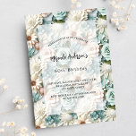 Verjaardag stoffige groene witte bloemen uitnodiging briefkaart<br><div class="desc">Stoffige groene en witte bloemen als achtergrond. Personaliseer en voeg een naam en feestdetails toe.</div>