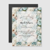 Verjaardag stoffige groene witte bloemenluxe magnetische uitnodiging (Voorkant / Achterkant)