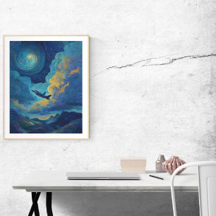 Verjaardag Straaljager Vliegtuig Wolken Van Gogh  Perfect Poster