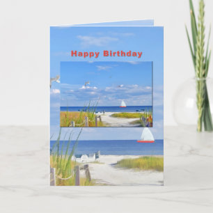 Verjaardag, strand en oceaan Uitzicht Kaart