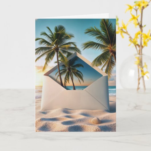 Verjaardag strand envelop met palmbomen kaart (Gele Bloem)