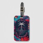Verjaardag Strand feest Palmboom bladeren zonsonde Bagagelabel (Voorkant (verticaal))