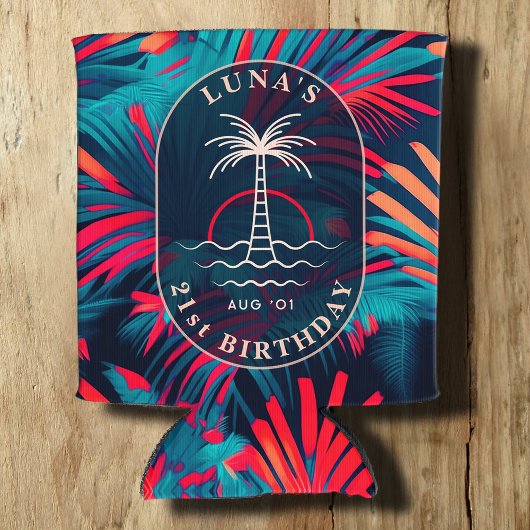 Verjaardag Strand feest Palmboom bladeren zonsonde Blikjeskoeler