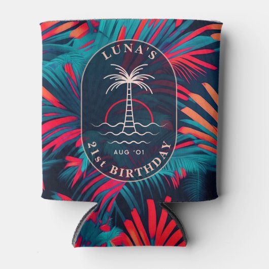 Verjaardag Strand feest Palmboom bladeren zonsonde Blikjeskoeler (Voorkant)