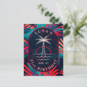 Verjaardag Strand feest Palmboom bladeren zonsonde Briefkaart (Staand voorkant)