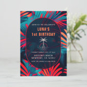 Verjaardag Strand feest Palmboom bladeren zonsonde Kaart (Staand voorkant)