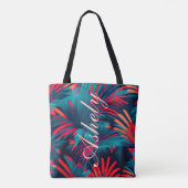 Verjaardag Strand feest Palmboom bladeren zonsonde Tote Bag (Achterkant)