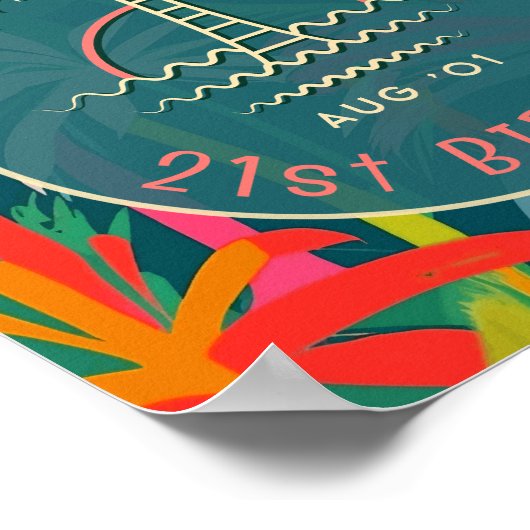 Verjaardag Strand feest palmboom zonsondergang Wat Poster (Hoek)