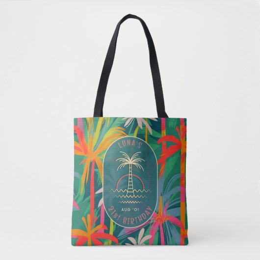Verjaardag Strand feest palmboom zonsondergang Wat Tote Bag (Voorkant)