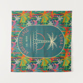 Verjaardag Strand feest palmboom zonsondergang Wat Wandkleed (Voorkant (horizontaal))