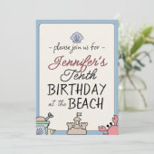 Verjaardag Strand Party Kind Leuke Sandcastle Krab Kaart (Staand voorkant)