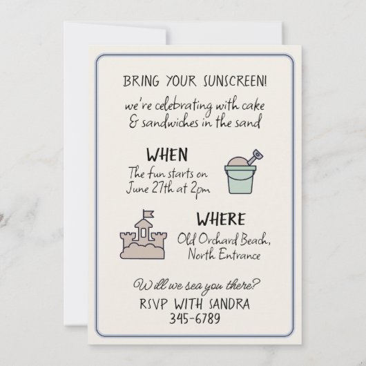 Verjaardag Strand Party Kind Leuke Sandcastle Krab Kaart (Achterkant)