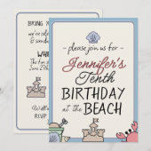 Verjaardag Strand Party Kind Leuke Sandcastle Krab Kaart (Voorkant / Achterkant)