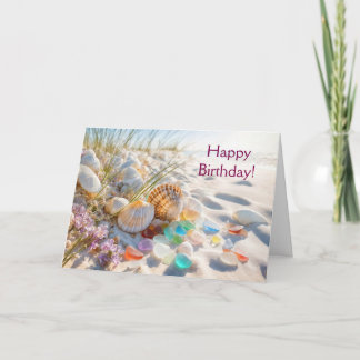 Verjaardag Strand Zeeglas en Schelpen bij de Oceaa Kaart