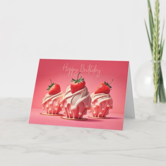 Verjaardag Strawberry Cupcakes Kaart (Voorkant)