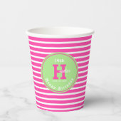 Verjaardag Strepen Roze⎮Wit Groenboek Cup Papieren Bekers (Voorkant)
