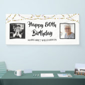 Verjaardag String Lights Penseel Script Foto Spandoek (Beurs)